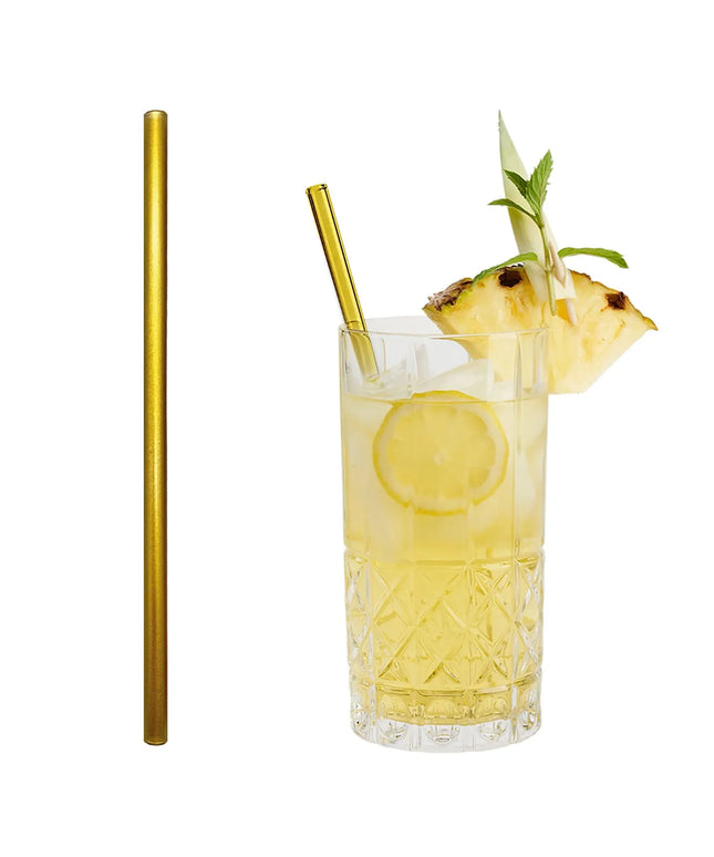 GGM Gastro (50 pcs) Glass Drinking Straws - 230mm - ø 8mm - straight - Gold - incl. 1 Nylon cleaning brush