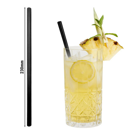 GGM Gastro (50 pcs) Glass Drinking Straws - 230mm - ø 8mm - straight - Matte Black - incl. 1 Nylon cleaning brush