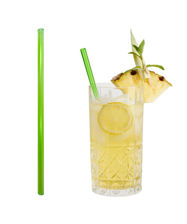 GGM Gastro (50 pcs) Glass Drinking Straws - 230mm - ø 8mm - straight - Neon Green - incl. 1 Nylon cleaning brush
