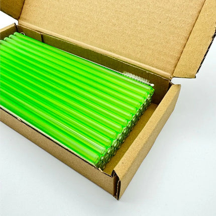 GGM Gastro (50 pcs) Glass Drinking Straws - 230mm - ø 8mm - straight - Neon Green - incl. 1 Nylon cleaning brush
