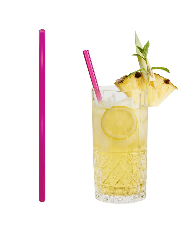 GGM Gastro (50 pcs) Glass Drinking Straws - 230mm - ø 8mm - straight - Neon Pink - incl. 1 Nylon cleaning brush