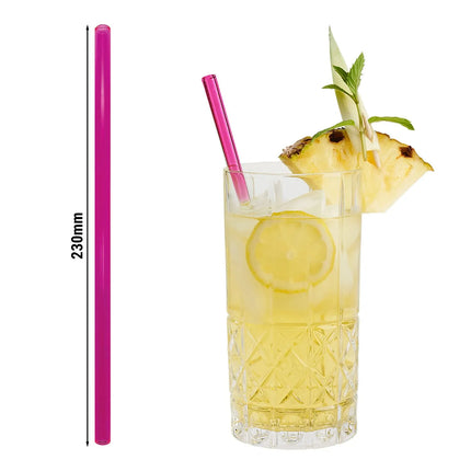 GGM Gastro (50 pcs) Glass Drinking Straws - 230mm - ø 8mm - straight - Neon Pink - incl. 1 Nylon cleaning brush