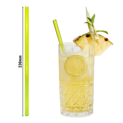 GGM Gastro (50 pcs) Glass Drinking Straws - 230mm - ø 8mm - straight - Neon Yellow - incl. 1 Nylon cleaning brush