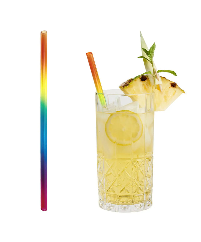 GGM Gastro (50 pcs) Glass Drinking Straws - 230mm - ø 8mm - straight - Rainbow - incl. 1 Nylon cleaning brush