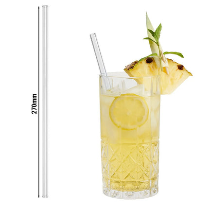 GGM Gastro (50 pcs) Glass Drinking Straws - 270mm - ø 8mm - straight - Clear - incl. 1 Nylon cleaning brush
