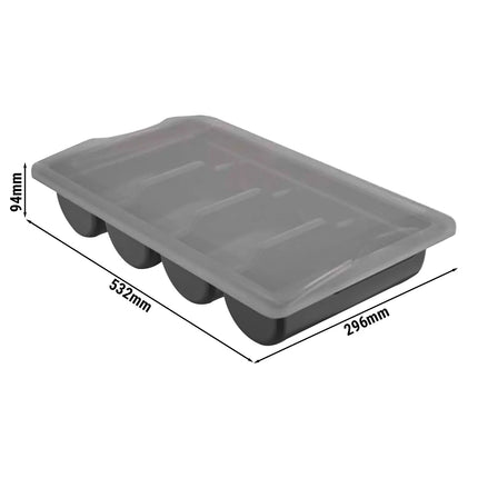 GGM Gastro - 537x301mm - Height: 120mm - Polypropylene (PP) - with 4 compartments - incl. lid - Black