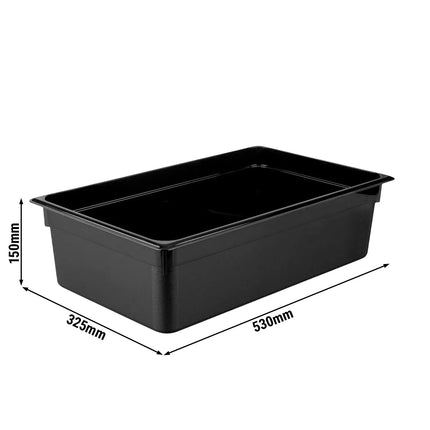 GGM Gastro (6 Cái) Khay GN 1/1 Polycarbonate - Đen - 19.5L - Sâu 150mm