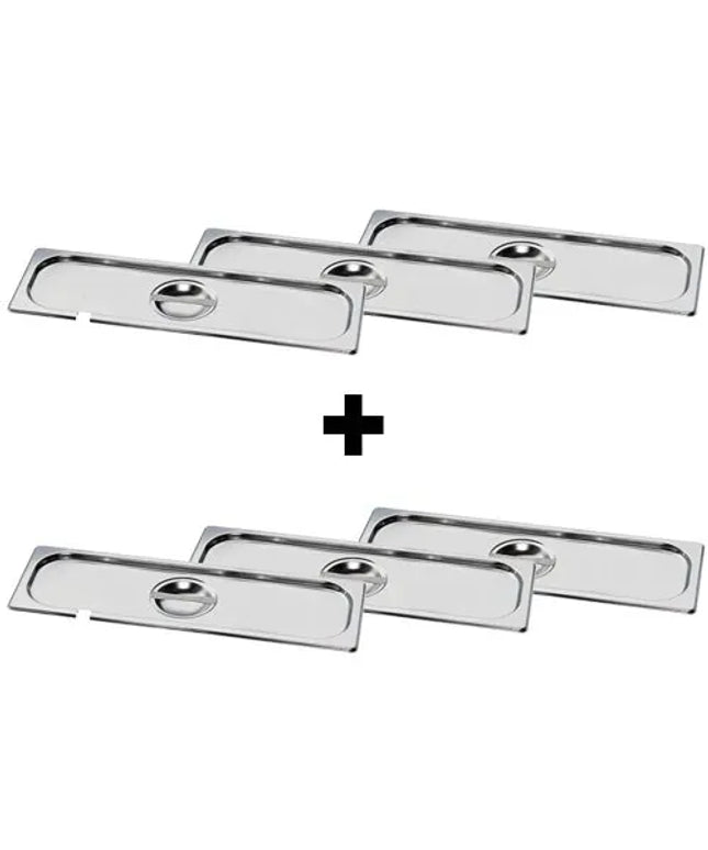 GGM Gastro (6 Cái) Nắp GN Thép Không Gỉ GN 2/4 - Có Khe Vá - 530x162x7mm