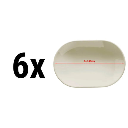 GGM Gastro (6 Cái) TEOS - Đĩa Lớn Bầu Dục - Sứ - 240x240mm - Màu Kem