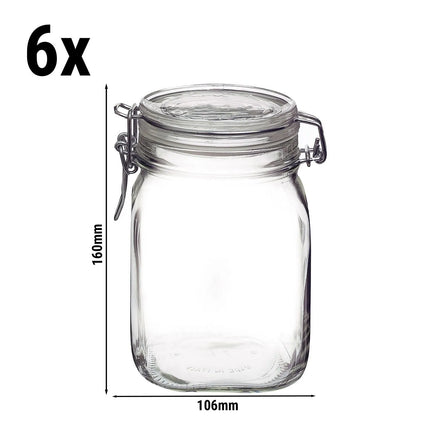 GGM Gastro (6 pcs) Bormioli Rocco | Clip Top Preserve Jar - DUBLIN - 1L - with Clip Top Lid