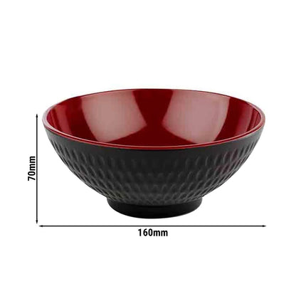 GGM Gastro (6 pcs) Bowl - ASIA PLUS - Melamine - 0.60L - square - 160x160mm - Depth: 70mm - Black/Red