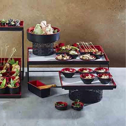GGM Gastro (6 pcs) Bowl - ASIA PLUS - Melamine - 0.60L - square - 160x160mm - Depth: 70mm - Black/Red