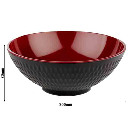 GGM Gastro (6 pcs) Bowl - ASIA PLUS - Melamine - 1.1L - square - 200x200mm - Depth: 80mm - Black/Red
