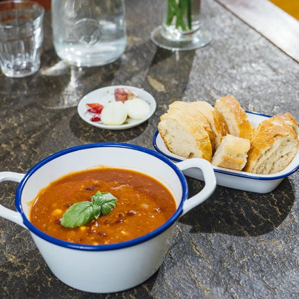 GGM Gastro (6 pcs) Bowl - ENAMEL LOOK - Melamine - 1L - with carry handles - 215x165mm - Depth: 95mm - White & Blue