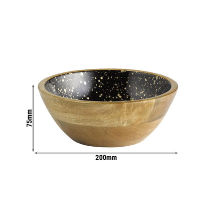GGM Gastro (6 pcs) Bowl - MANGO - Mango Wood - 0.8L - square - 200x200mm - Depth: 75mm - Black-Gold
