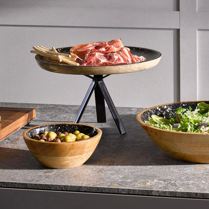 GGM Gastro (6 pcs) Bowl - MANGO - Mango Wood - 0.8L - square - 200x200mm - Depth: 75mm - Black-Gold