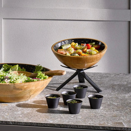 GGM Gastro (6 pcs) Bowl - MANGO - Mango Wood - 0.8L - square - 200x200mm - Depth: 75mm - Black-Gold