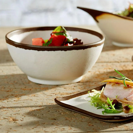 GGM Gastro (6 pcs) Bowl - STONE ART - Melamine - 0.6L - square - 150x150mm - Depth: 75mm - White/Brown