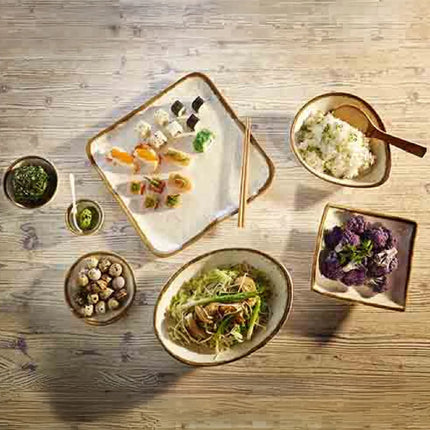 GGM Gastro (6 pcs) Bowl - STONE ART - Melamine - 150ml - square - 155x155mm - Depth: 25mm - White/Brown