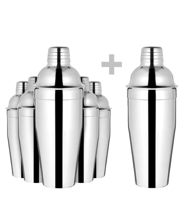 GGM Gastro (6 pcs) Cobbler Cocktail Shaker - 3-piece set - Stainless steel - 750ml