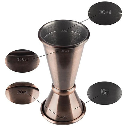 GGM Gastro (6 pcs) Cocktail Jigger - Stainless Steel - 20ml & 40ml - with internal fill lines 10ml & 30ml - CE marked