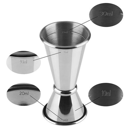 GGM Gastro (6 pcs) Cocktail Jigger - Stainless Steel - 20ml & 40ml - with internal fill lines 10ml & 30ml - CE marked
