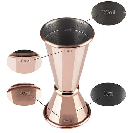 GGM Gastro (6 pcs) Cocktail Jigger - Stainless Steel - 20ml & 40ml - with internal fill lines 10ml & 30ml - CE marked