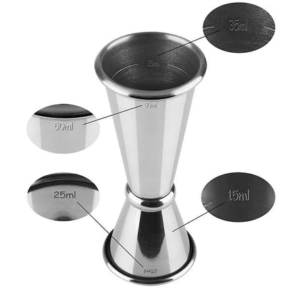 GGM Gastro (6 pcs) Cocktail Jigger - Stainless Steel - 25ml & 50ml - with internal fill lines 15ml & 35ml - CE marked