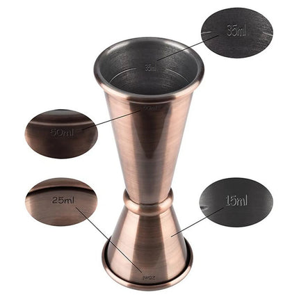 GGM Gastro (6 pcs) Cocktail Jigger - Stainless Steel - 25ml & 50ml - with internal fill lines 15ml & 35ml - CE marked