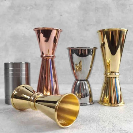 GGM Gastro (6 pcs) Cocktail Jigger - Stainless Steel - 25ml & 50ml - with internal fill lines 15ml & 35ml - CE marked