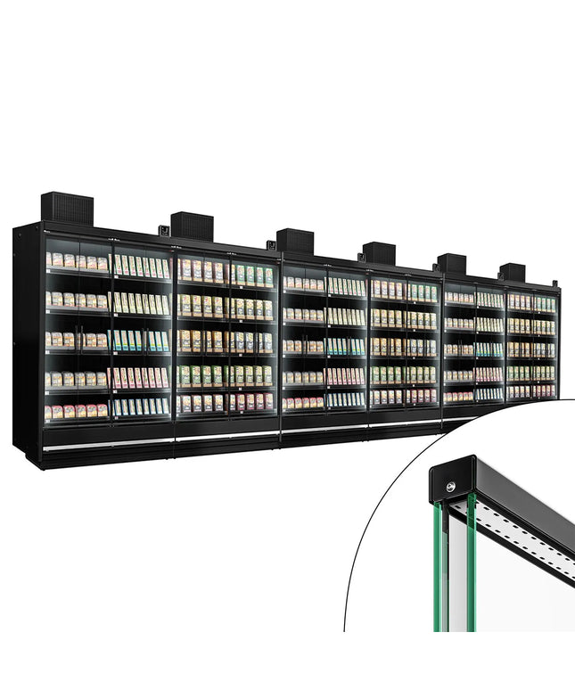 GGM Gastro (6 pcs) Commercial multideck display fridge - 11250mm - with 4 hinged glass doors & 5 shelves - Black