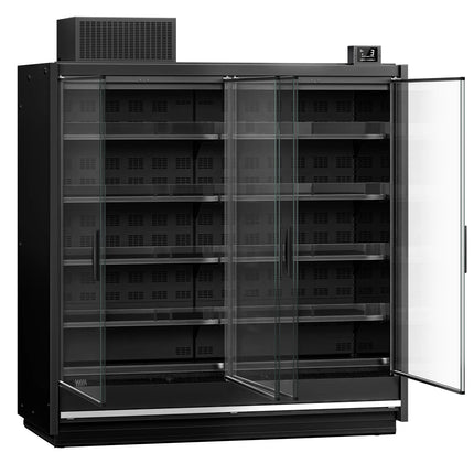 GGM Gastro (6 pcs) Commercial multideck display fridge - 11250mm - with 4 hinged glass doors & 5 shelves - Black