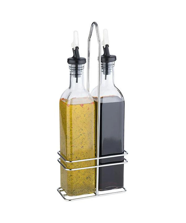 GGM Gastro (6 pcs) Cruet Set - 500ml - Stainless steel stand - Glass - with pourer spout included