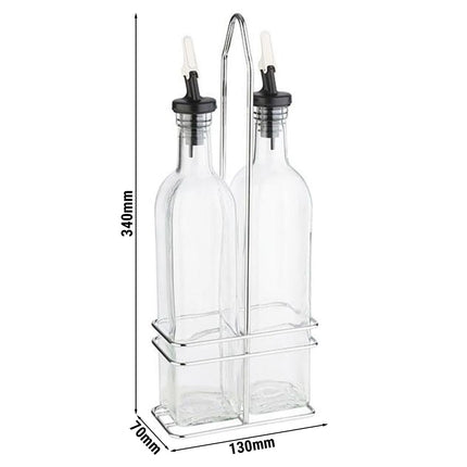 GGM Gastro (6 pcs) Cruet Set - 500ml - Stainless steel stand - Glass - with pourer spout included