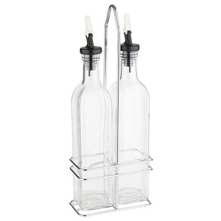 GGM Gastro (6 pcs) Cruet Set - 500ml - Stainless steel stand - Glass - with pourer spout included