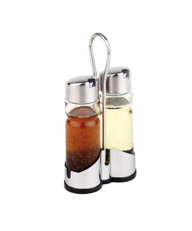 GGM Gastro (6 pcs) Cruet Set ECONOMIC - 2-piece - Stainless steel stand - Glass; Stainless steel lid - with pourer spout included - oil & vinegar