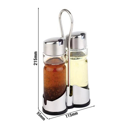 GGM Gastro (6 pcs) Cruet Set ECONOMIC - 2-piece - Stainless steel stand - Glass; Stainless steel lid - with pourer spout included - oil & vinegar