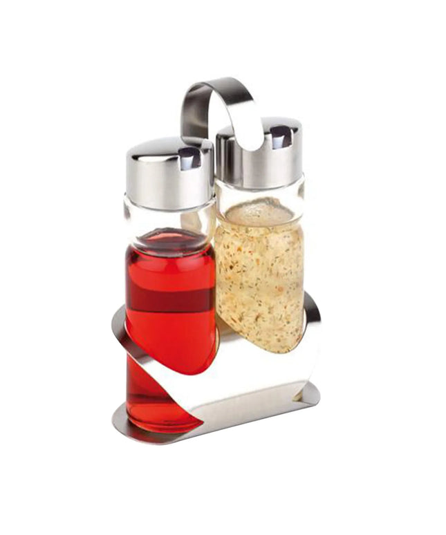 GGM Gastro (6 pcs) Cruet Set PRO - 2-piece - Stainless steel stand - Glass; Stainless steel lid - with pourer spout included - oil & vinegar