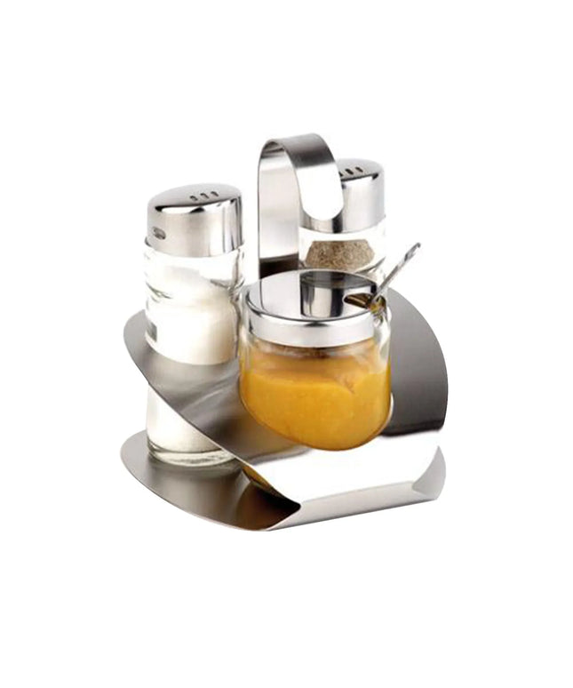 GGM Gastro (6 pcs) Cruet Set PRO - 3-piece - Stainless steel stand - Glass - with stainless steel lids & twist closure - incl. 3 glass containers