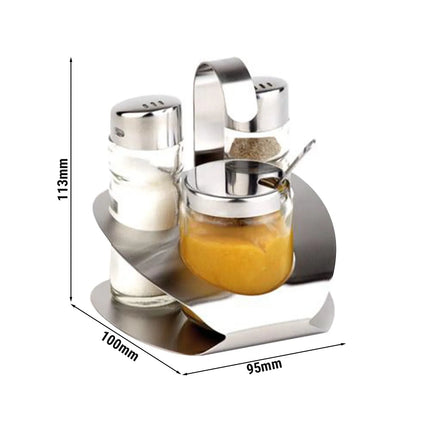 GGM Gastro (6 pcs) Cruet Set PRO - 3-piece - Stainless steel stand - Glass - with stainless steel lids & twist closure - incl. 3 glass containers