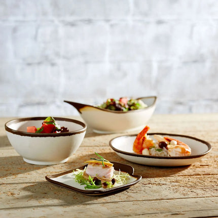 GGM Gastro (6 pcs) Dessert Bowl - CROCKER - Melamine - 500ml - round - Ø 165mm - 165x165mm - Depth: 40mm - White/Brown