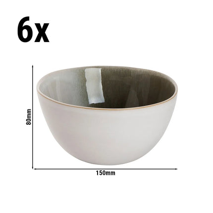 GGM Gastro (6 pcs) Dessert Bowl - Nordic - Stoneware - 900ml - round - Ø 150mm - Green/White