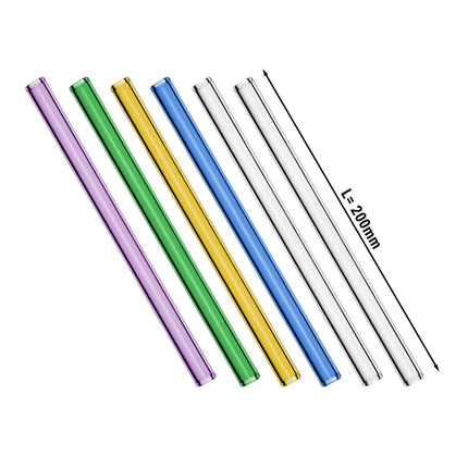 GGM Gastro (6 pcs) Glass Drinking Straws - 200mm - ø 8mm - straight - 4 Colours - incl. 1 Nylon cleaning brush