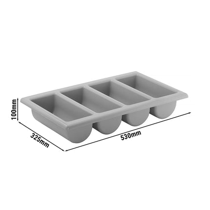 GGM Gastro (6 pcs) GN 1/1 Cutlery Tray - 530x325mm - Height: 100mm - Polypropylene (PP) - with 4 compartments - Grey