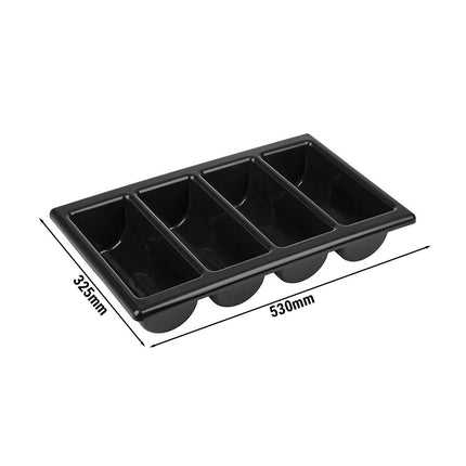 GGM Gastro (6 pcs) GN 1/1 Cutlery Tray - 530x325mm - Height: 100mm - Polypropylene (PP) - with 4 compartments - Black