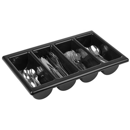 GGM Gastro (6 pcs) GN 1/1 Cutlery Tray - 530x325mm - Height: 100mm - Polypropylene (PP) - with 4 compartments - Black