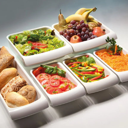 GGM Gastro (6 pcs) GN 1/4 Bowl - CASCADE - Melamine - 1.5L - 264x162mm - Depth: 75mm - White
