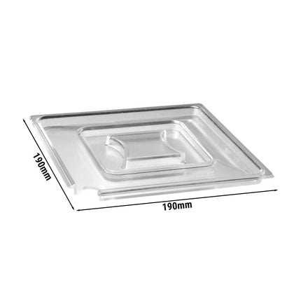 GGM Gastro (6 pcs) Lid (FLOAT) - with Spoon Cutout - Acrylic - 190x190x15mm - Clear - for 83916#6 & 83917#6