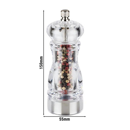 GGM Gastro (6 pcs) Pepper Mill PREMIUM - CLEARGRIND - Acrylic - Height: 150mm - Clear