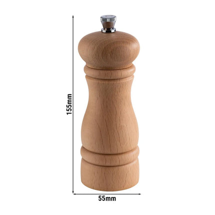 GGM Gastro (6 pcs) Pepper Mill PREMIUM - ETERNAL - Beech Wood - Height: 155mm - Light Brown